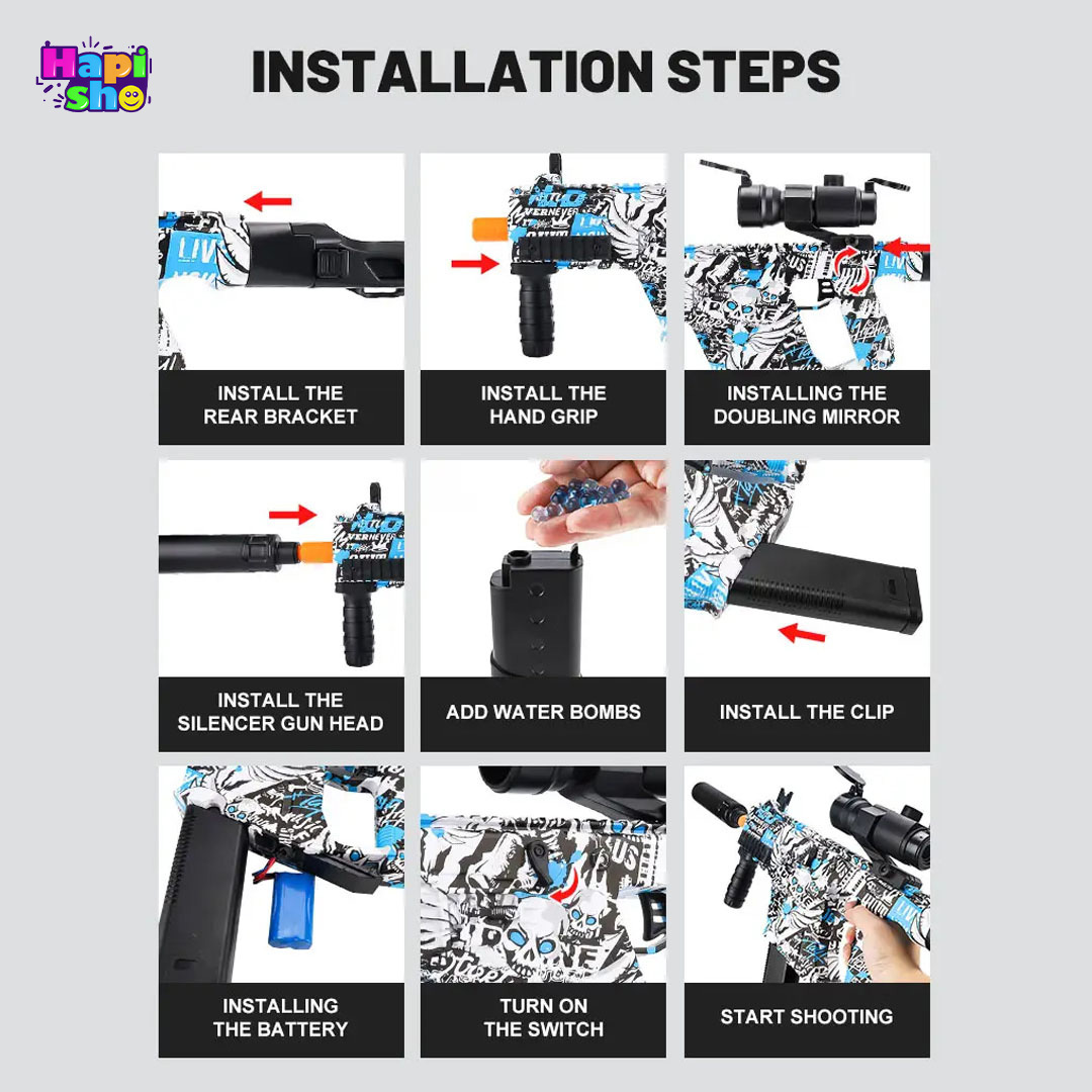  اقلام همراه تفنگ اسباب بازی تیر ژله ای بزرگ شارژی با چراغ و شلیک رگباری VECTOR GUN_اسباب بازی 