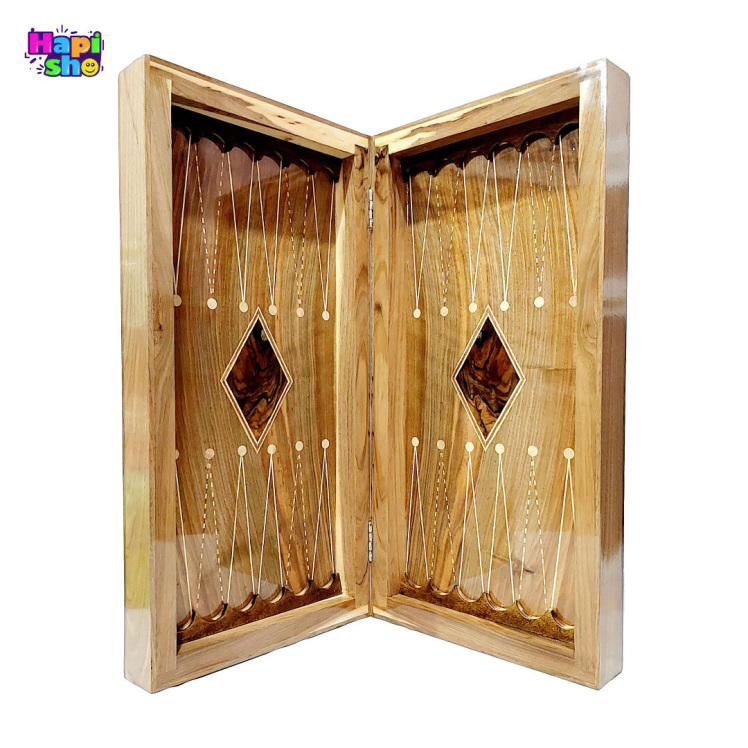 تخته نرد چوب گردو سنندج با رزین و معرق کاری لوزی 50 سانت کد 392–تخته نرد