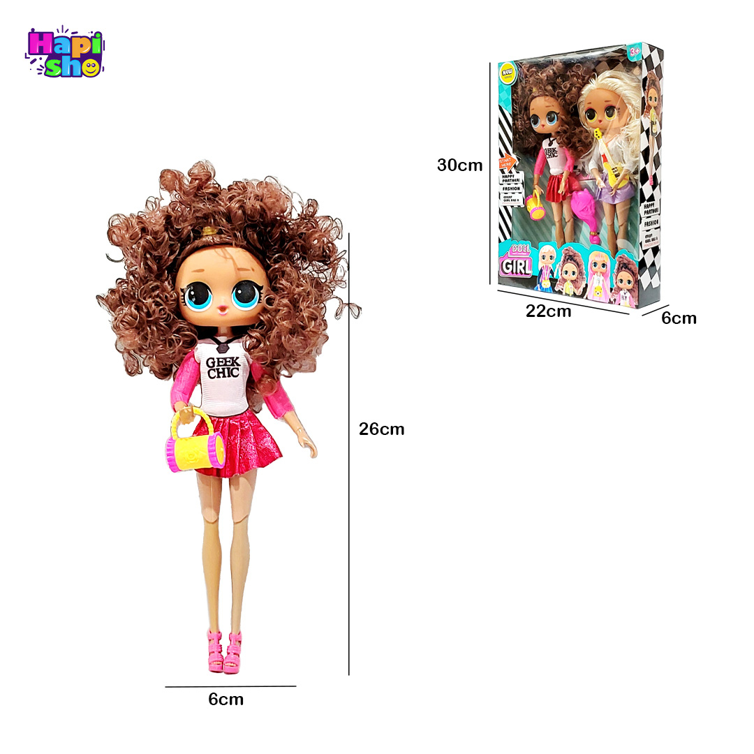 ابعاد و اندازه عروسک دخترانه جدید ست ۲ عددی فشن با لوازم مدل DOLL GIRL