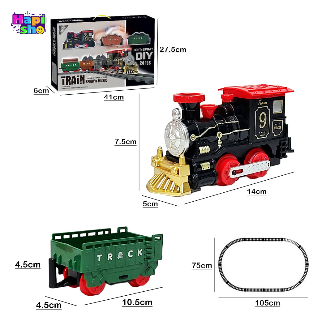 ابعاد و اندازه قطار اسباب بازی دودزا موزیکال با درخت و علائم مدل CLASSIC SPRAY TRAIN