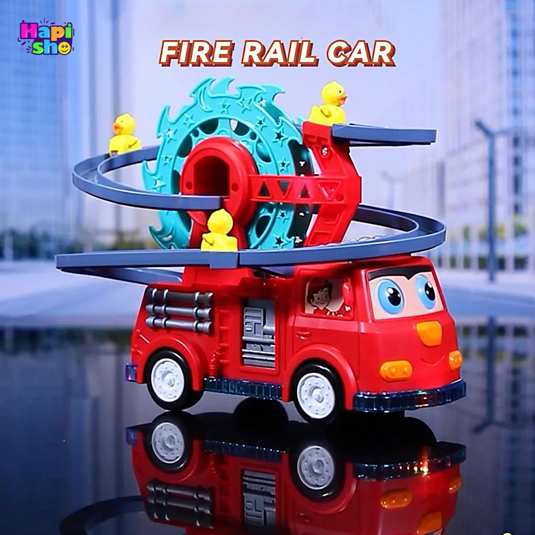  قیمت اسباب بازی ماشین موزیکال آتش نشانی با چرخ‌وفلک و سرسره Fire Rail Car–اسباب بازی 