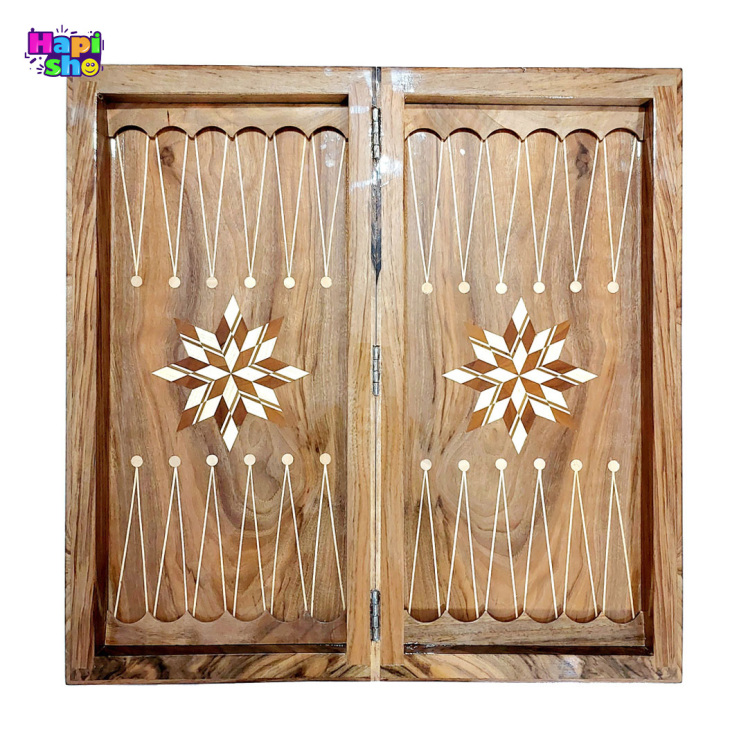 تخته نرد چوب گردو سنندج با معرق کاری ستاره و لبه کتابی 50 سانتی کد 264_تخته نرد