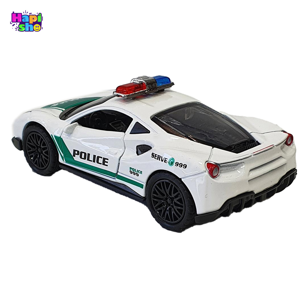 فروش ماشین فلزی عقب کش طرح فراری پلیس موزیکال چراغدار METAL SCALE MODEL