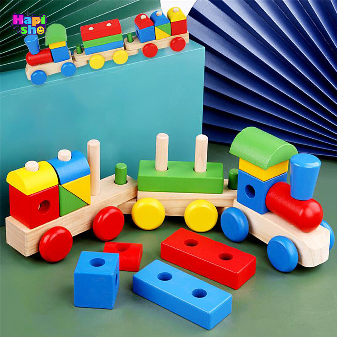  بهترین اسباب بازی قطار چوبی مونته سوری بزرگ مدل Three Section Shaped Train–اسباب بازی 