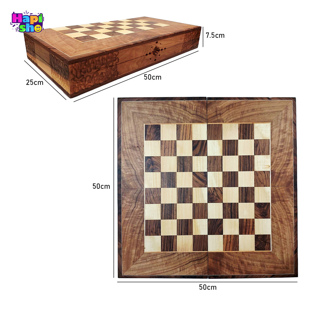 ابعاد و اندازه تخته نرد چوب گردو با منبت کاری و معرق ستاره 50 سانتی کد 480