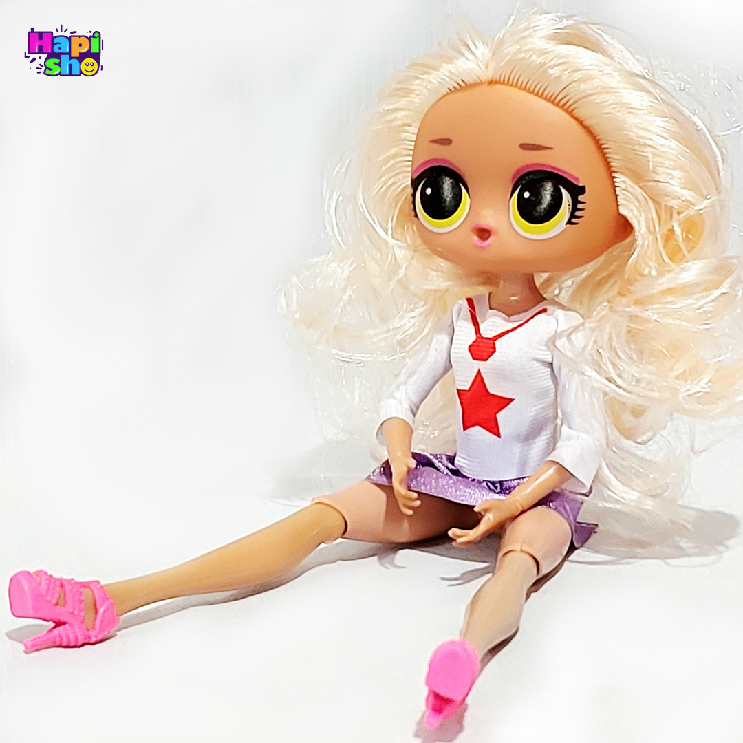حالت نشسته عروسک دخترانه جدید لباس سفید ست ۲ عددی فشن با لوازم مدل DOLL GIRL