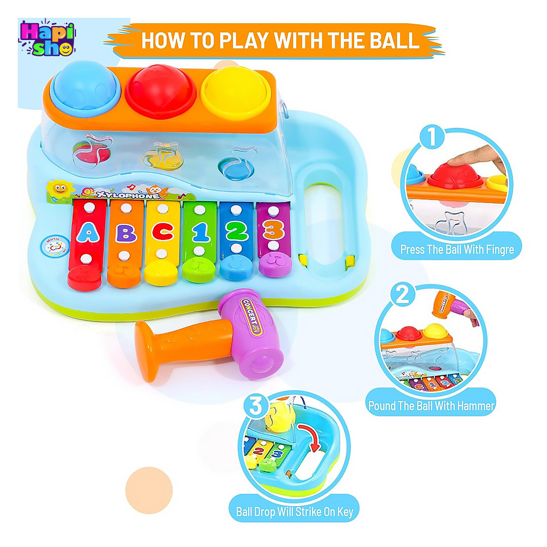  نحوه بازی و استفاده از اسباب بازی موزیکال چکش و بلز با توپ‌های رنگی هولی تویز Hola Toys–اسباب بازی 