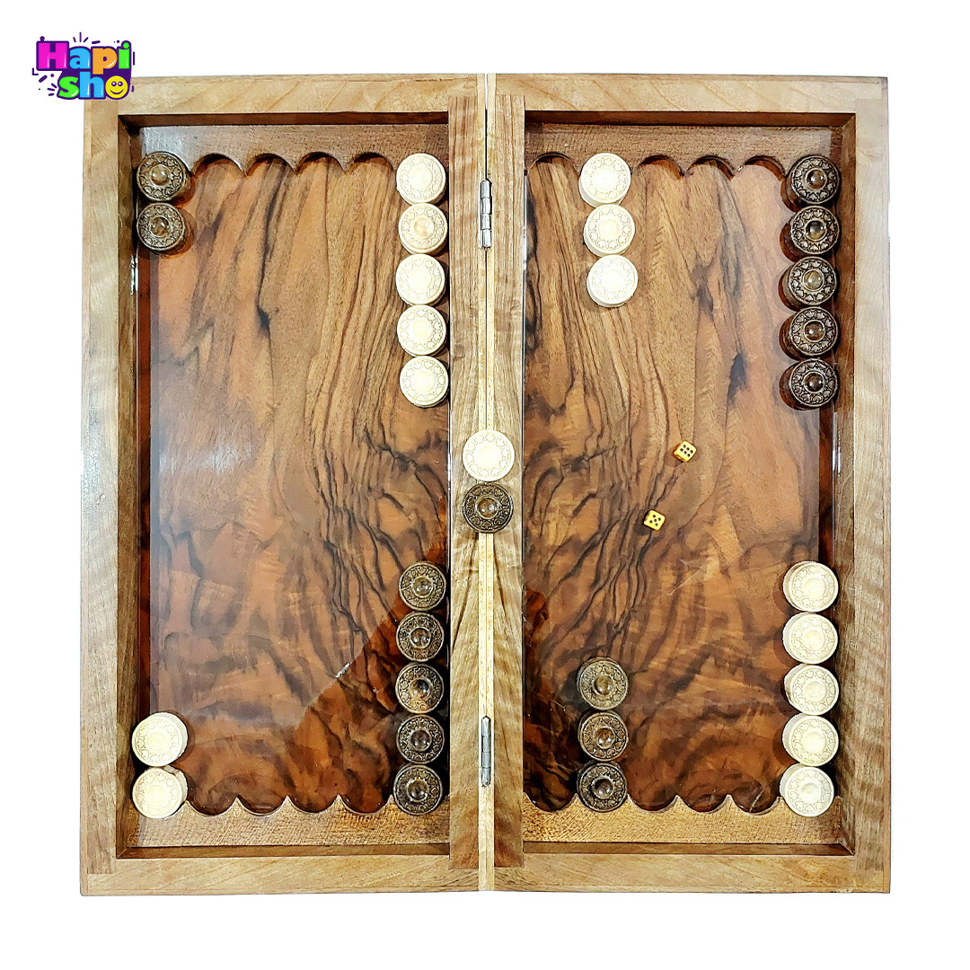 فروش تخته نرد ریشه گردو سنندج با صفحه شطرنج طرح نیهان ۵۰ سانتی کد ۵۱۸
