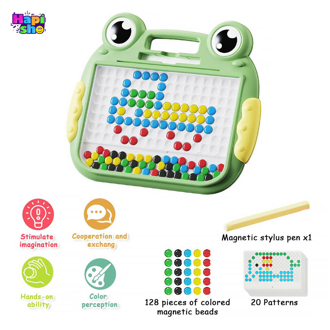 اقلام همراه تخته نقاشی مغناطیسی کودک ۱۲۸ مهره مدل قورباغه PEN Magnet Drawing Board