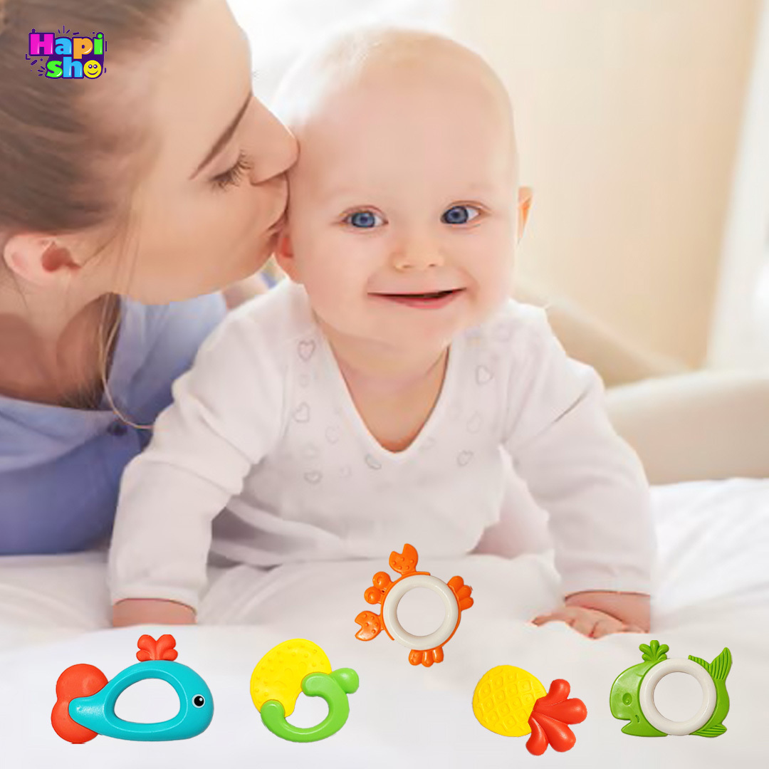  فروش ست جغجغه نوزاد خارجی ۹ عددی همراه دندان‌گیر مدل PUZZLE BABY RATTLE 