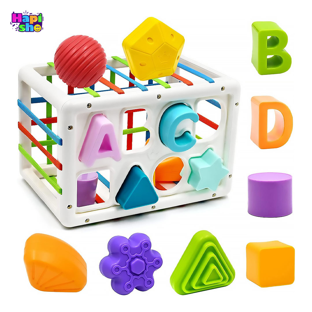  خرید اسباب بازی مکعب هوش هانگر جایگذاری اشکال و حروف SHAPE SORTING BABY TOY 