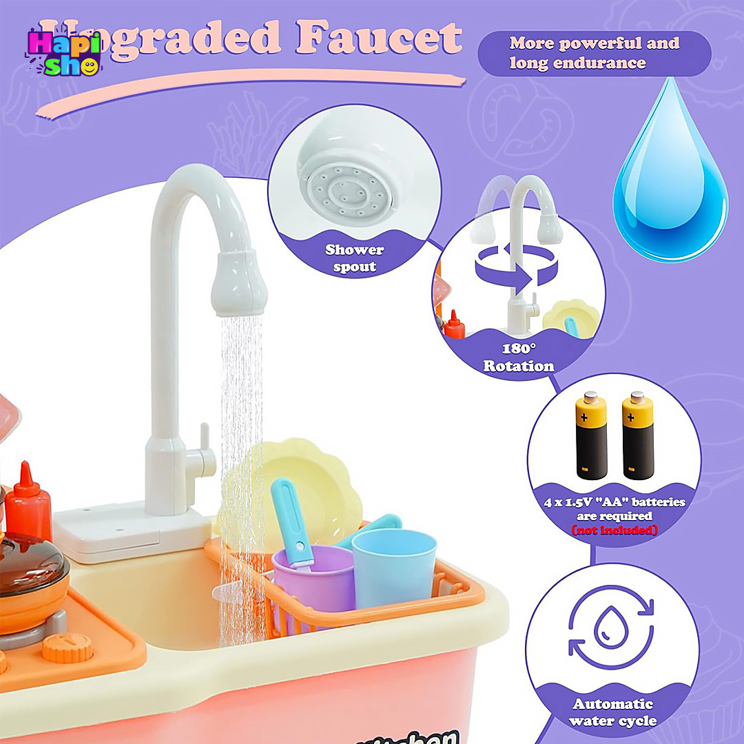  نحوه عملکرد شیر اسباب بازی سینک ظرفشویی با گاز بخارکن و پمپ آب مدل Puzzle Kitchen–اسباب بازی 
