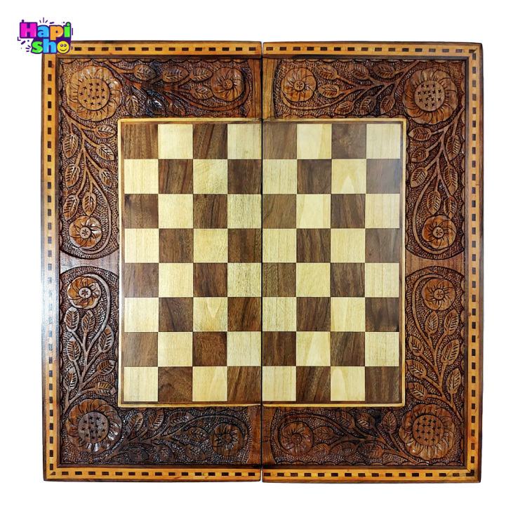 تخته نرد منبت کاری شده چوب گردو با معرق ستاره و لبه خفاشی ۵۰ سانت کد ۴۲۲–تخته نرد