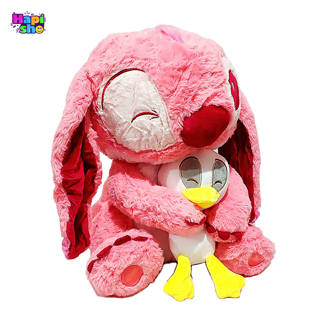 فروش عروسک استیج صورتی پتودار خارجی مدل عروسک به دست با ارتفاع 40 سانتی متر–عروسک پولیشی