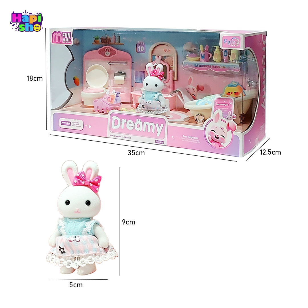  ابعاد و اندازه اسباب بازی خانه عروسکی خرگوش مدل حمام با وسایل FUN RABBIT PLAY HOUSE 