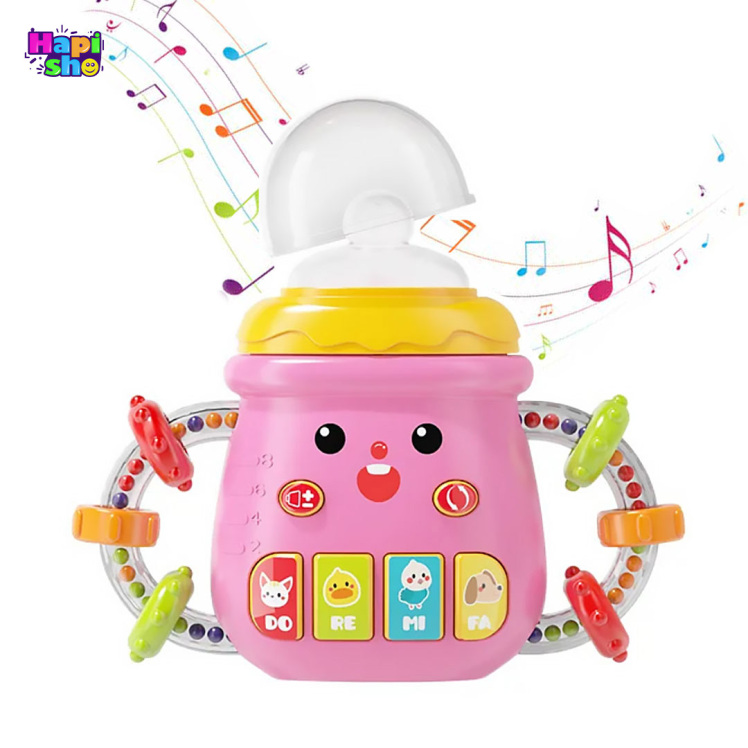 جغجغه و دندانگیر موزیکال مدل شیشه شیر با طرح جوجه BABY BOTTLE