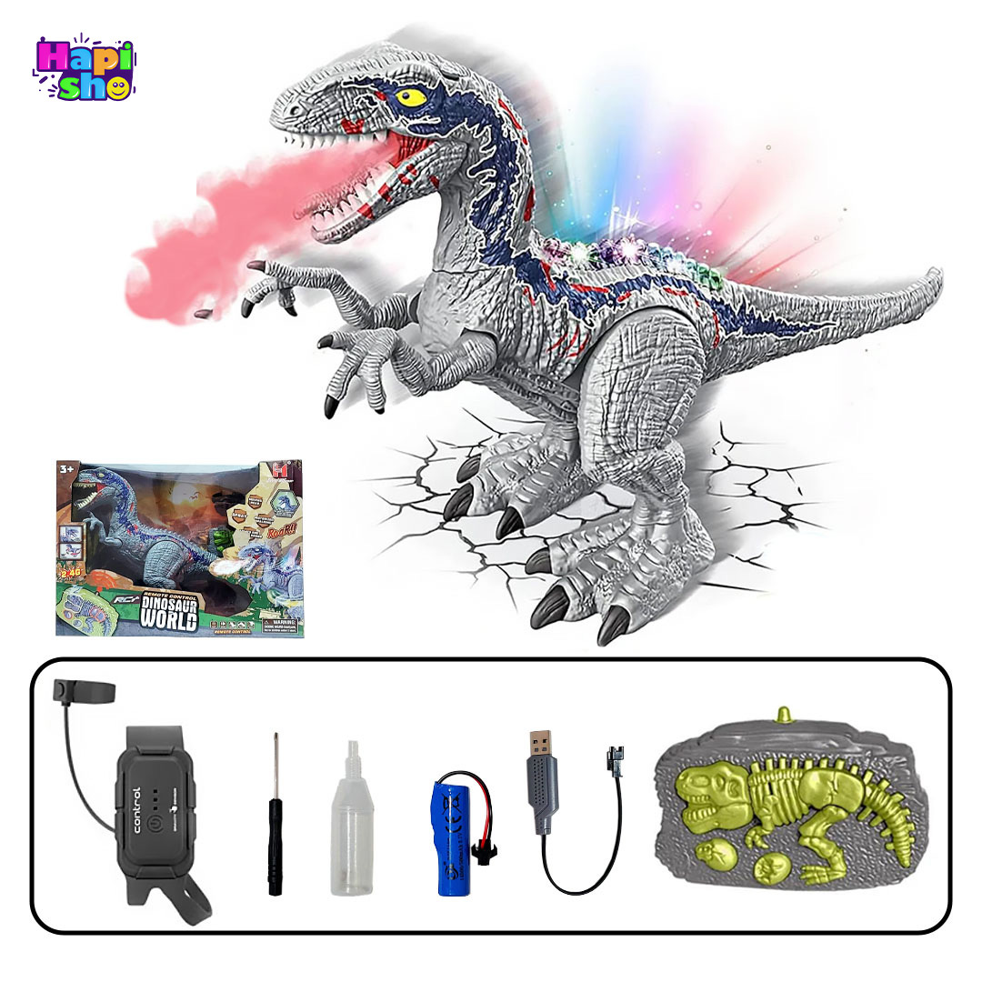  اقلام همراه دایناسور کنترلی تیرکس دودزا ۲ ریموته مدل DINOSAUR WORLD 