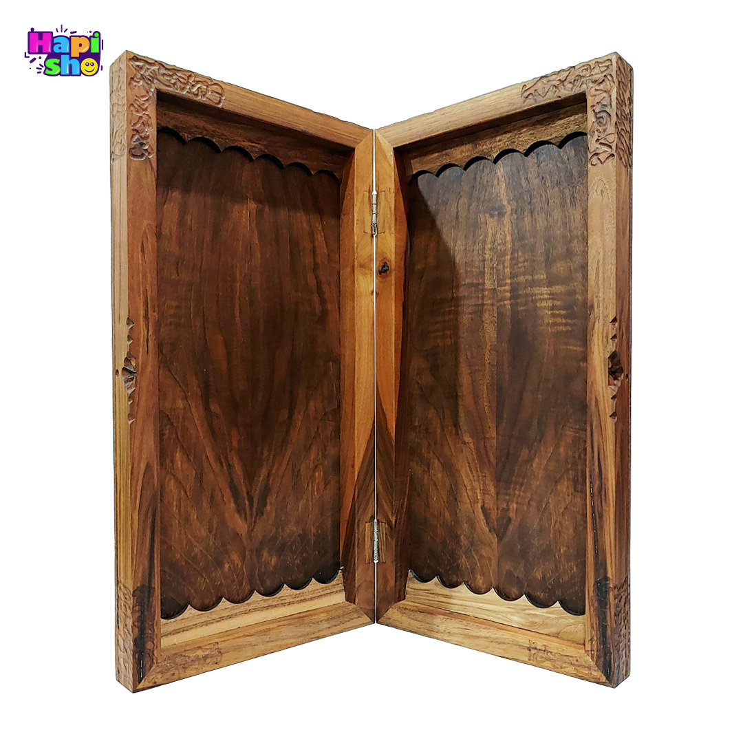 تخته نرد ریشه گردو منبت کاری شده با شطرنج طرح سایان 50 سانتی کد 481