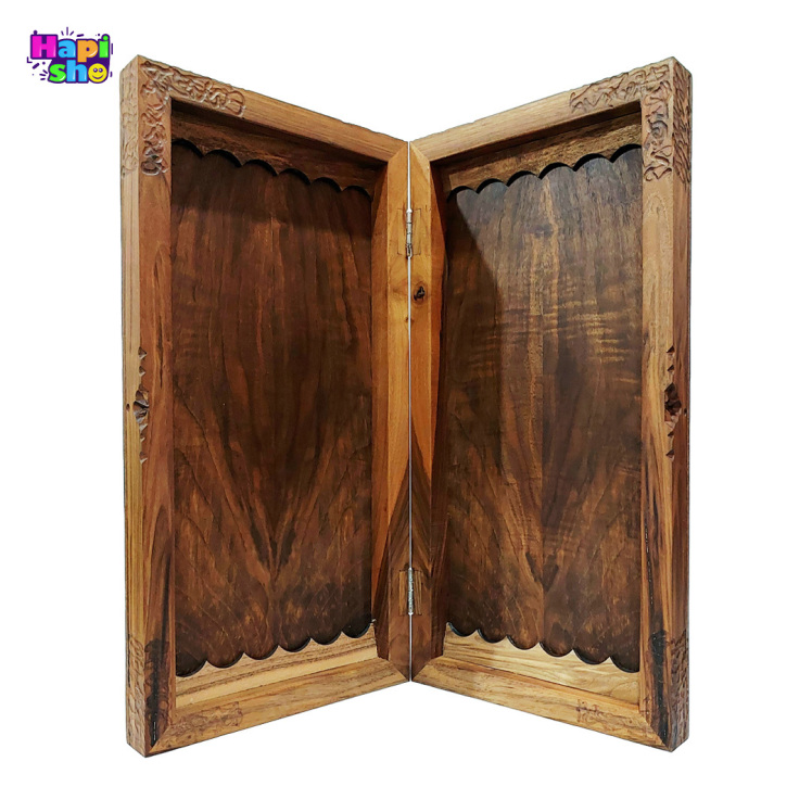 تخته نرد ریشه گردو منبت کاری شده با شطرنج طرح سایان 50 سانتی کد 481