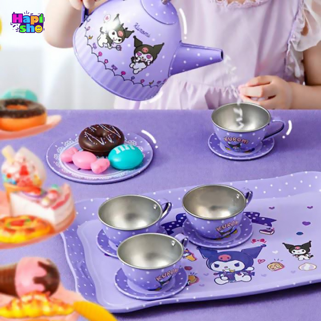  خرید ست چایخوری فلزی اسباب بازی ۱۶ تکه کیف‌دار طرح کرومی CUTIE KUROMI 