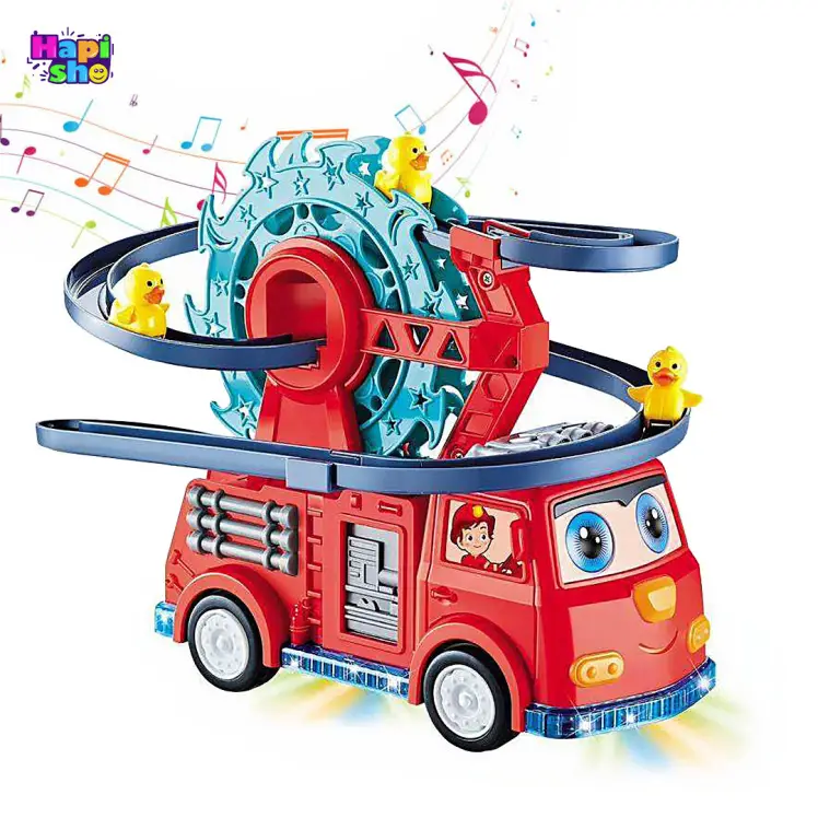 اسباب بازی ماشین موزیکال آتش نشانی با چرخ‌وفلک و سرسره Fire Rail Car–اسباب بازی