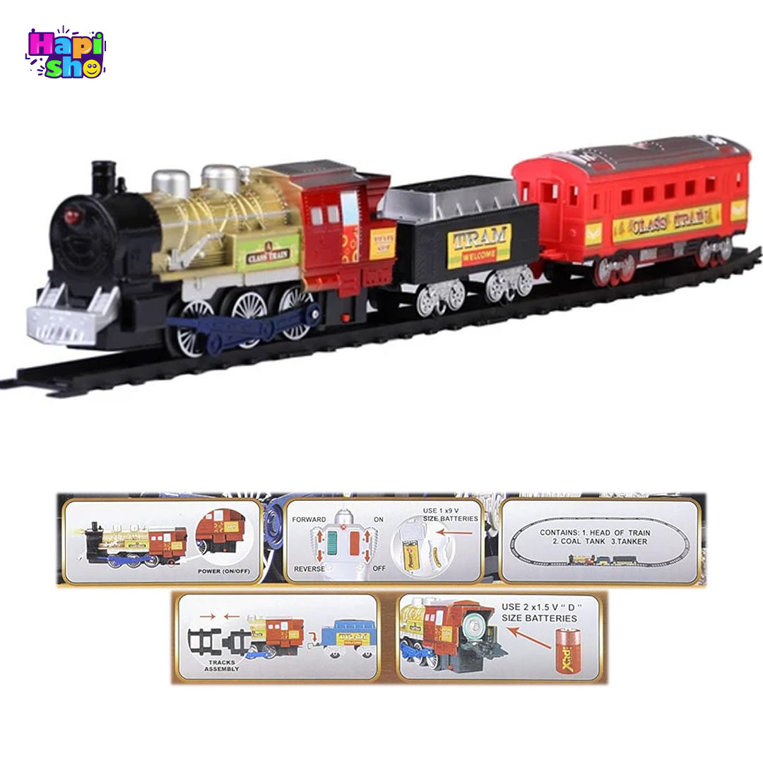  فروش قطار اسباب بازی کنترلی باطری خور با چراغ و ریل طولانی CLASSIC TRAIN_اسباب بازی 