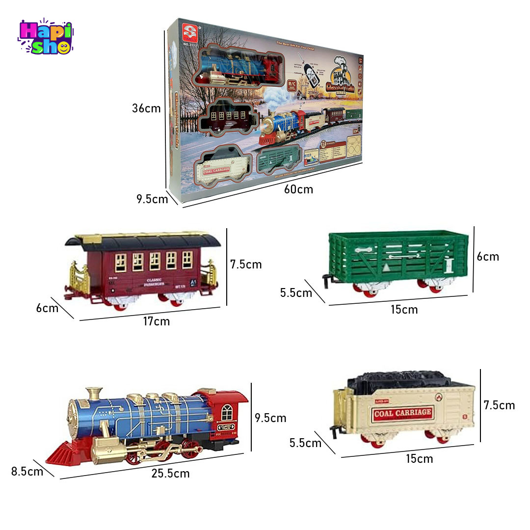  ابعاد و اندازه قطار اسباب بازی دودزا کنترلی بزرگ با باتری شارژی مدل Classical Train–اسباب بازی 