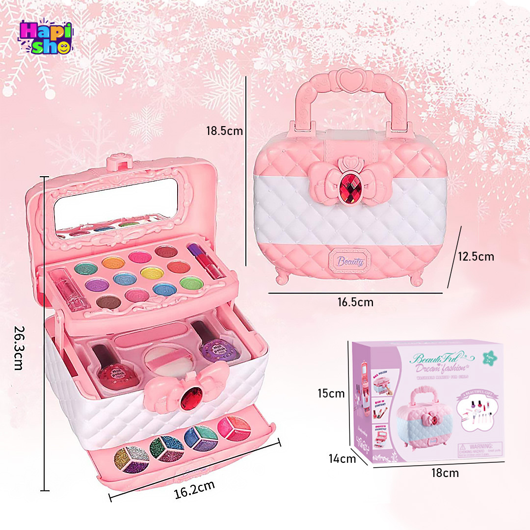 ابعاد و اندازه اسباببازی لوازم آرایشی کیفی با لوازم واقعی مدل Dream Fashion