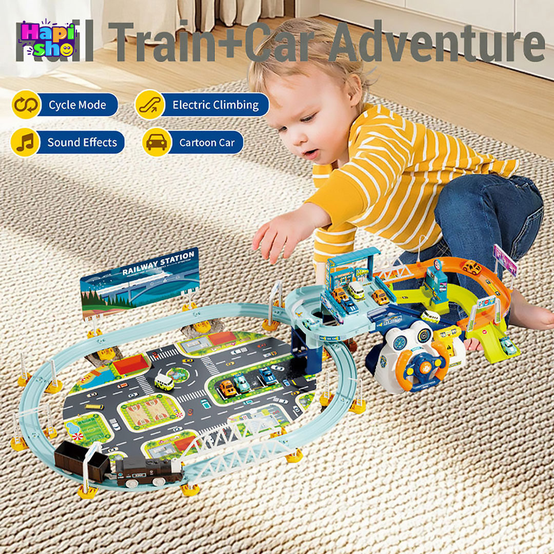  فروش اسباب بازی پارکینگ ماشین فرمان دار با قطار و بالابر برقی Car Adventure 