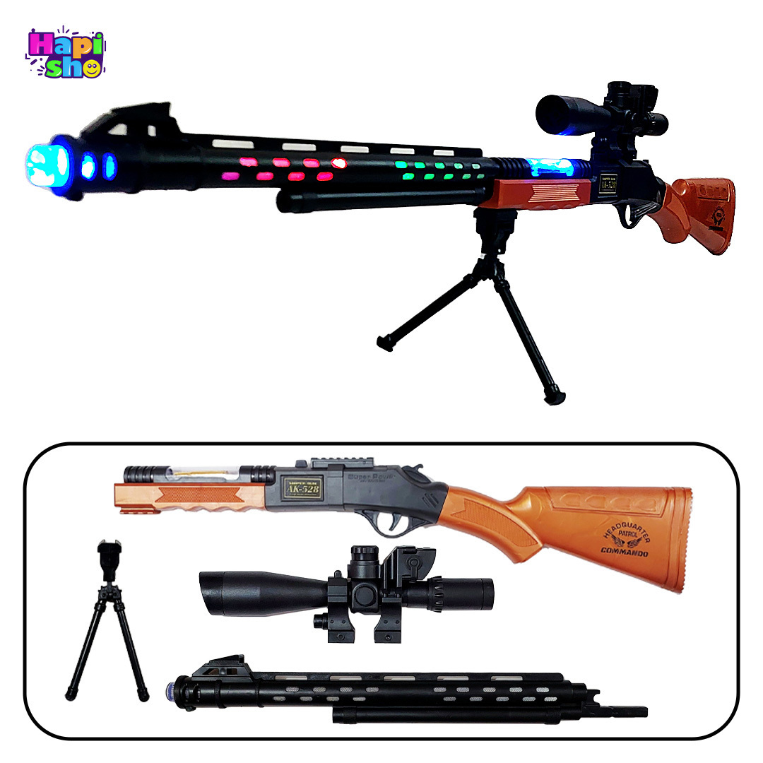  جزییات و اقلام تفنگ موزیکال چراغدار بزرگ با لوله متحرک و پایه مدل اسنایپر SNIPER GUN–اسباب بازی 