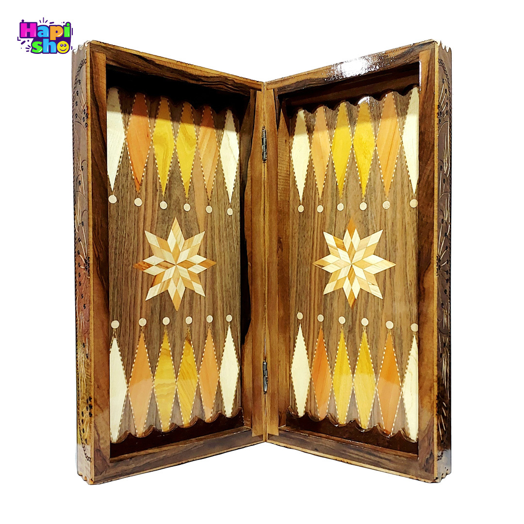 تخته نرد گردو سنندج با معرق کاری و منبت دور مدل 50 سانتی کد 461–تخته نرد