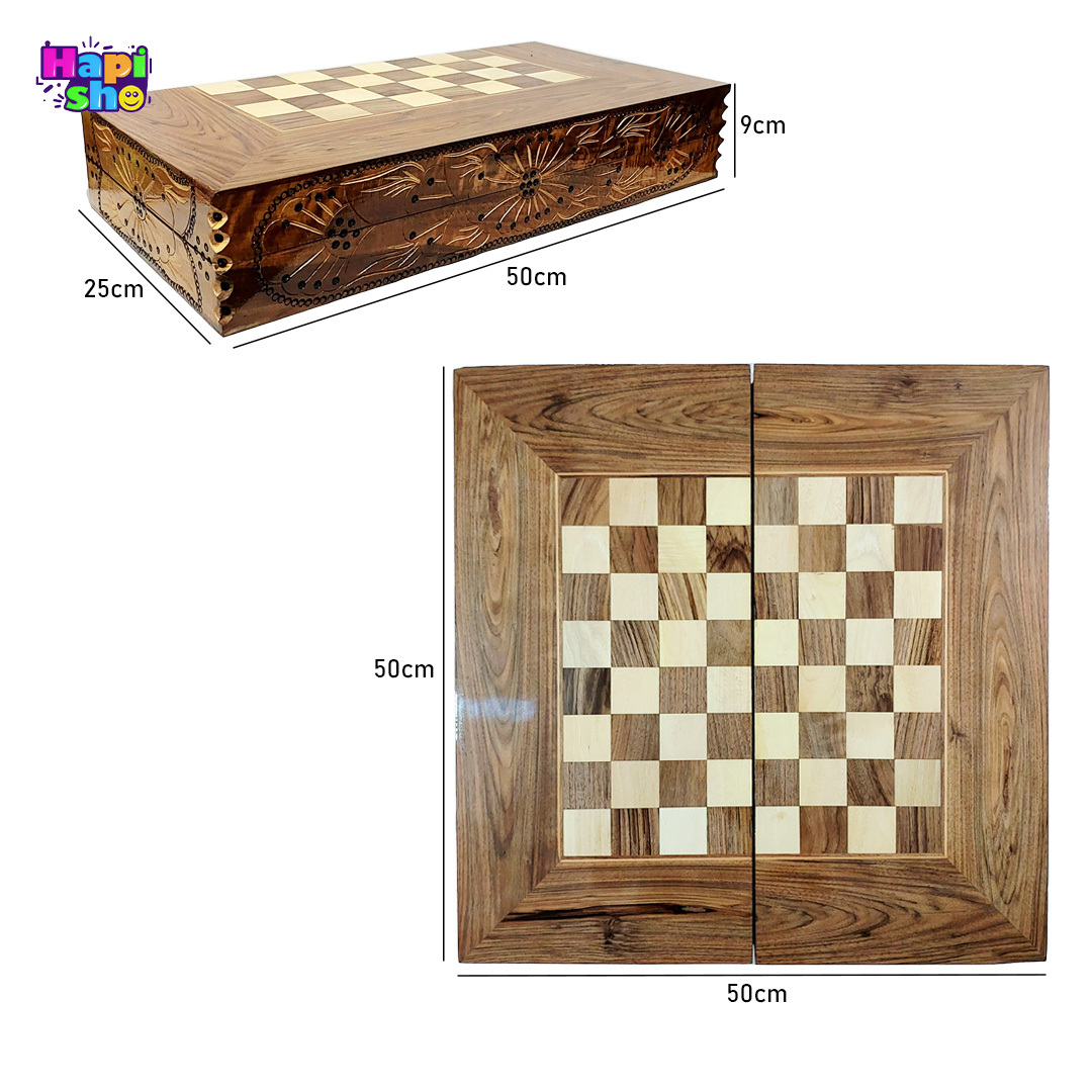 ابعاد و اندازه تخته نرد گردو سنندج با معرق کاری و منبت دور مدل 50 سانتی کد 461–تخته نرد