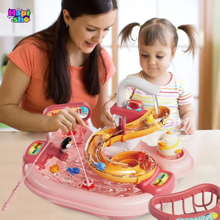 سینک ظرفشویی اسباببازی ۲ در ۱ با ماهیگیری و لوازم Dream Play Pool–اسباب بازی