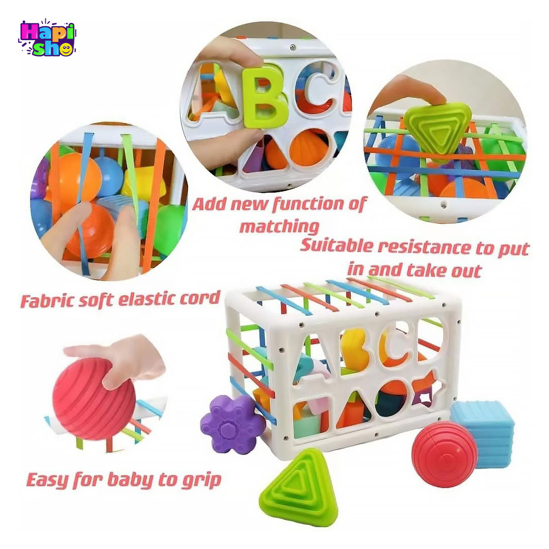  ویژگی‌های اسباب بازی مکعب هوش هانگر جایگذاری اشکال و حروف SHAPE SORTING BABY TOY 