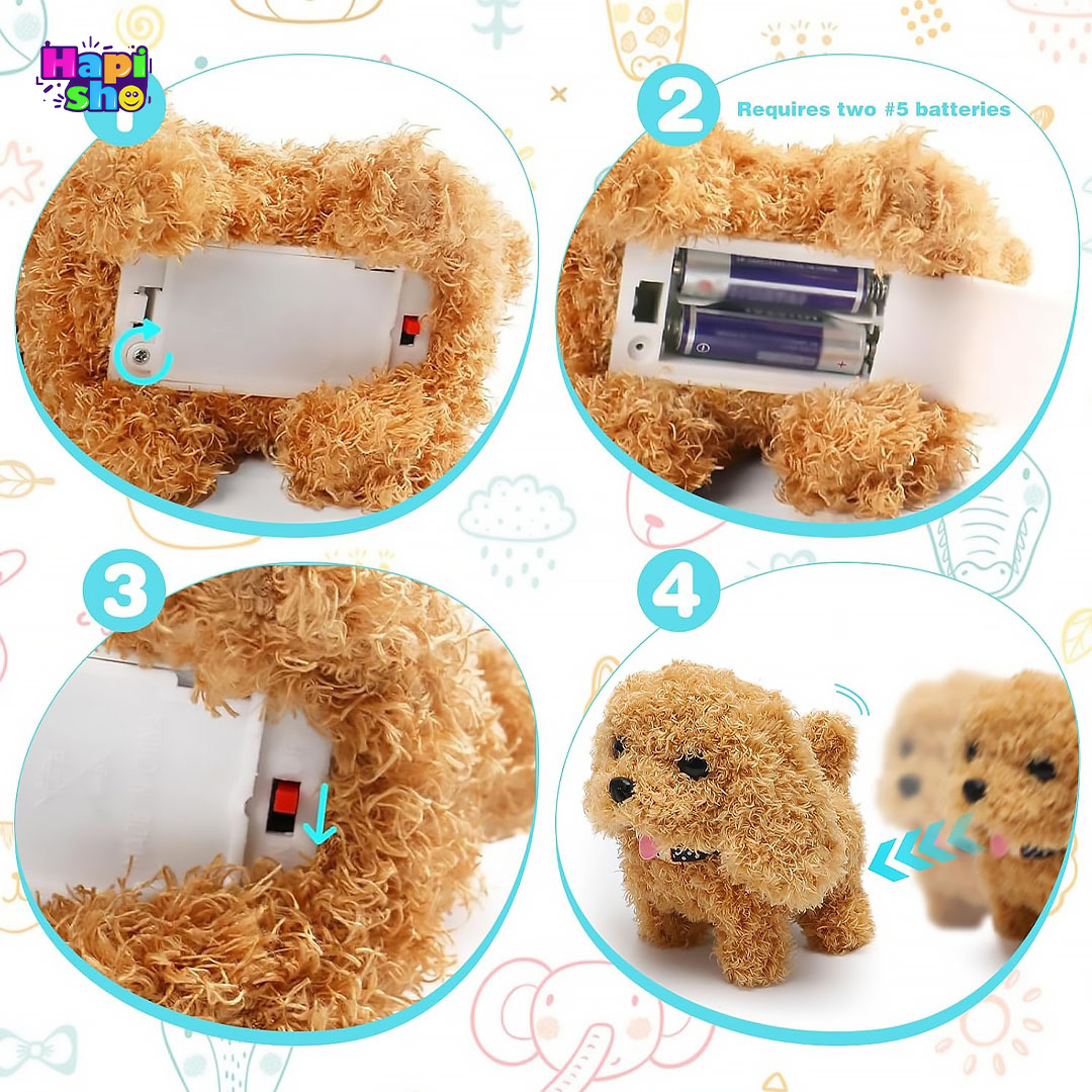  نحوه روشن کردن عروسک سگ پشمالو رباتیک با باکس و لوازم مدل CUTE PLUSH PET 