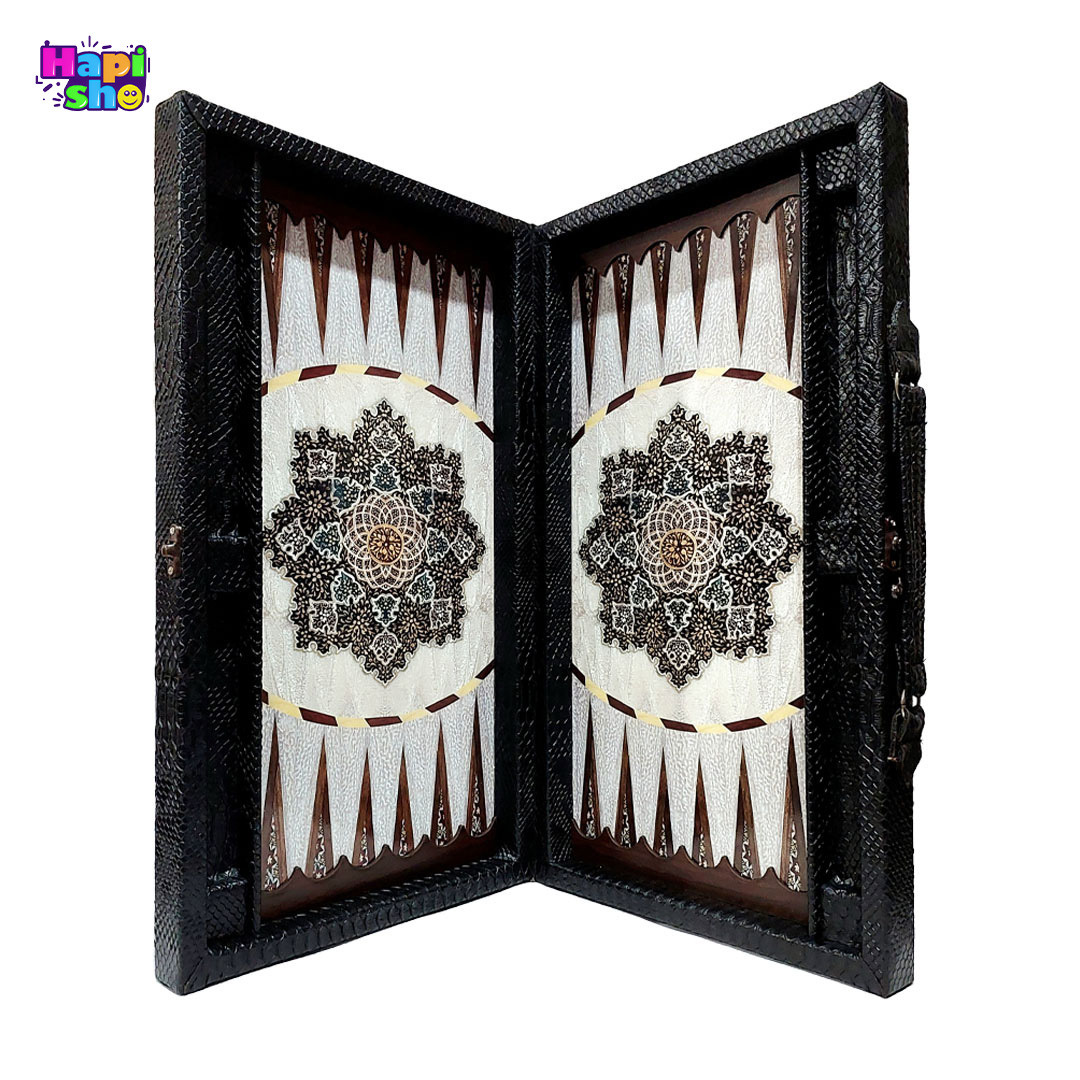 خرید تخته نرد چرمی سامسونتی با جای مهره طرح خاتم