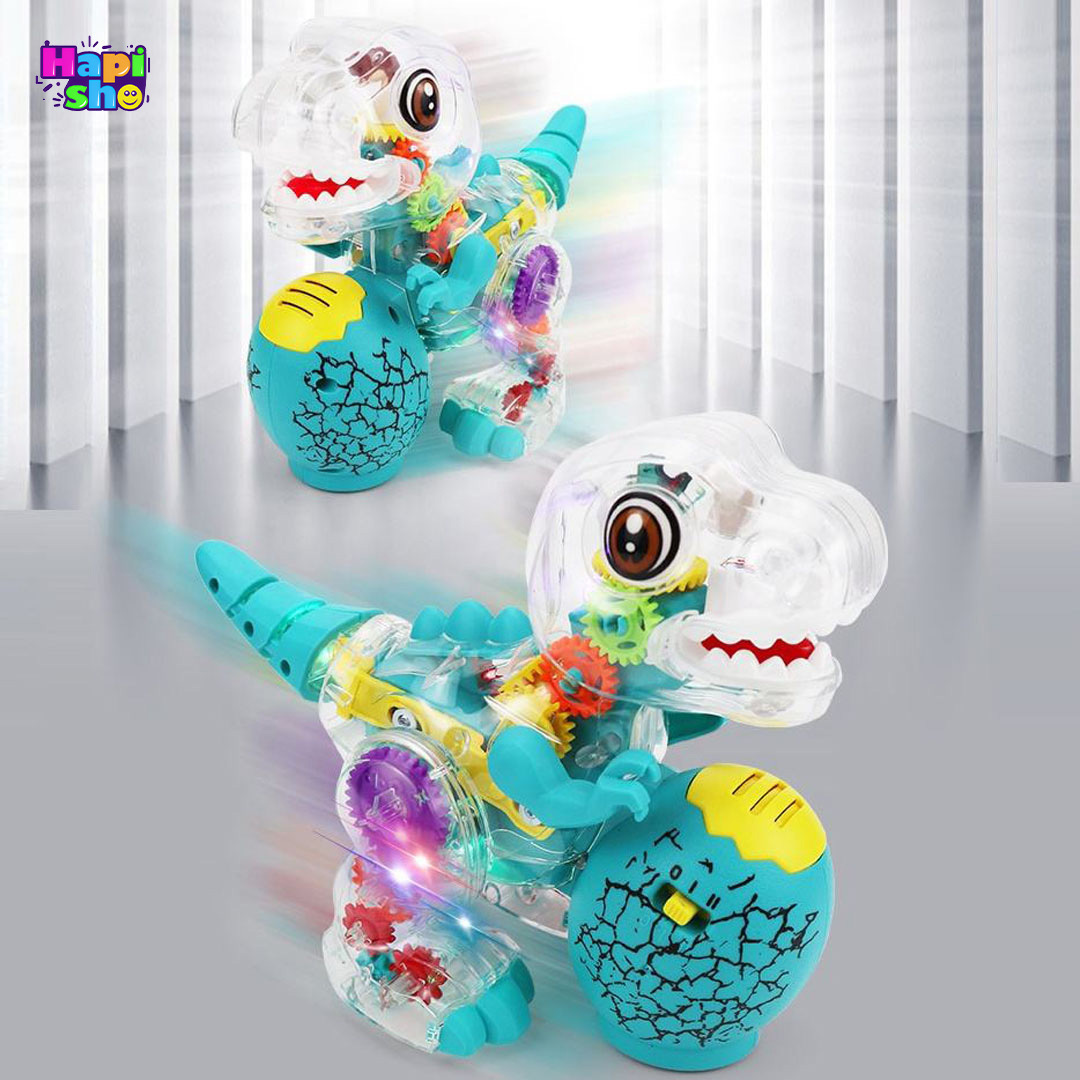  خرید اسباب بازی موزیکال متحرک دایناسور چراغ‌دار مدل Dinos Transparent Gear–اسباب بازی 