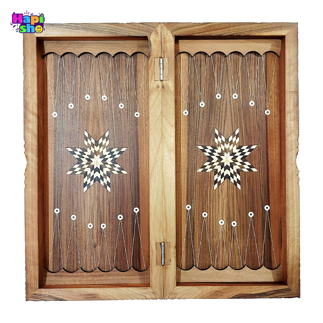 فروش تخته نرد چوب گردو با منبت کاری و معرق ستاره 50 سانتی کد 480