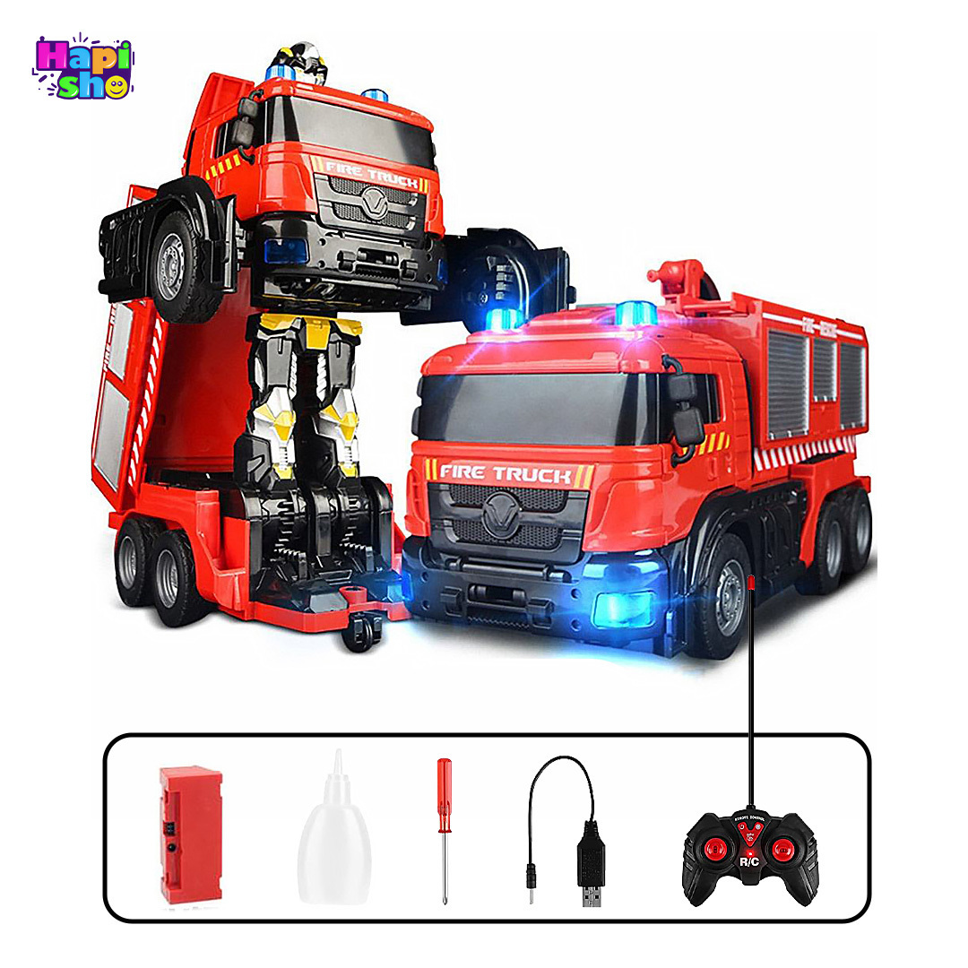  اقلام همراه ماشین کنترلی تبدیل شونده به ربات آتشنشانی با قابلیت پرتاب آب FIRE TRUCK–اسباب بازی 