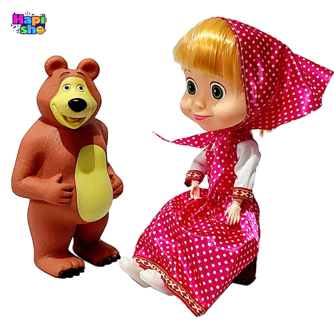  خرید عروسک ماشا و میشا بزرگ موزیکال مفصلی با ارتفاع 33 سانتی SaSa and BeBY–عروسک دخترانه 