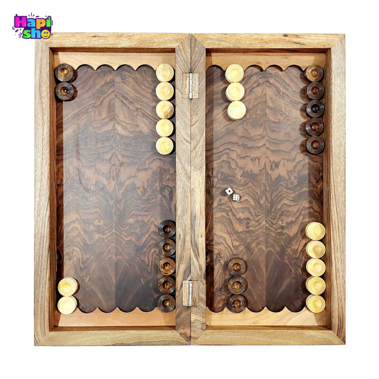 تخته نرد ریشه گردو با صفحه شطرنج طرح دلنیا 50 سانتی کد 336_تخته نرد