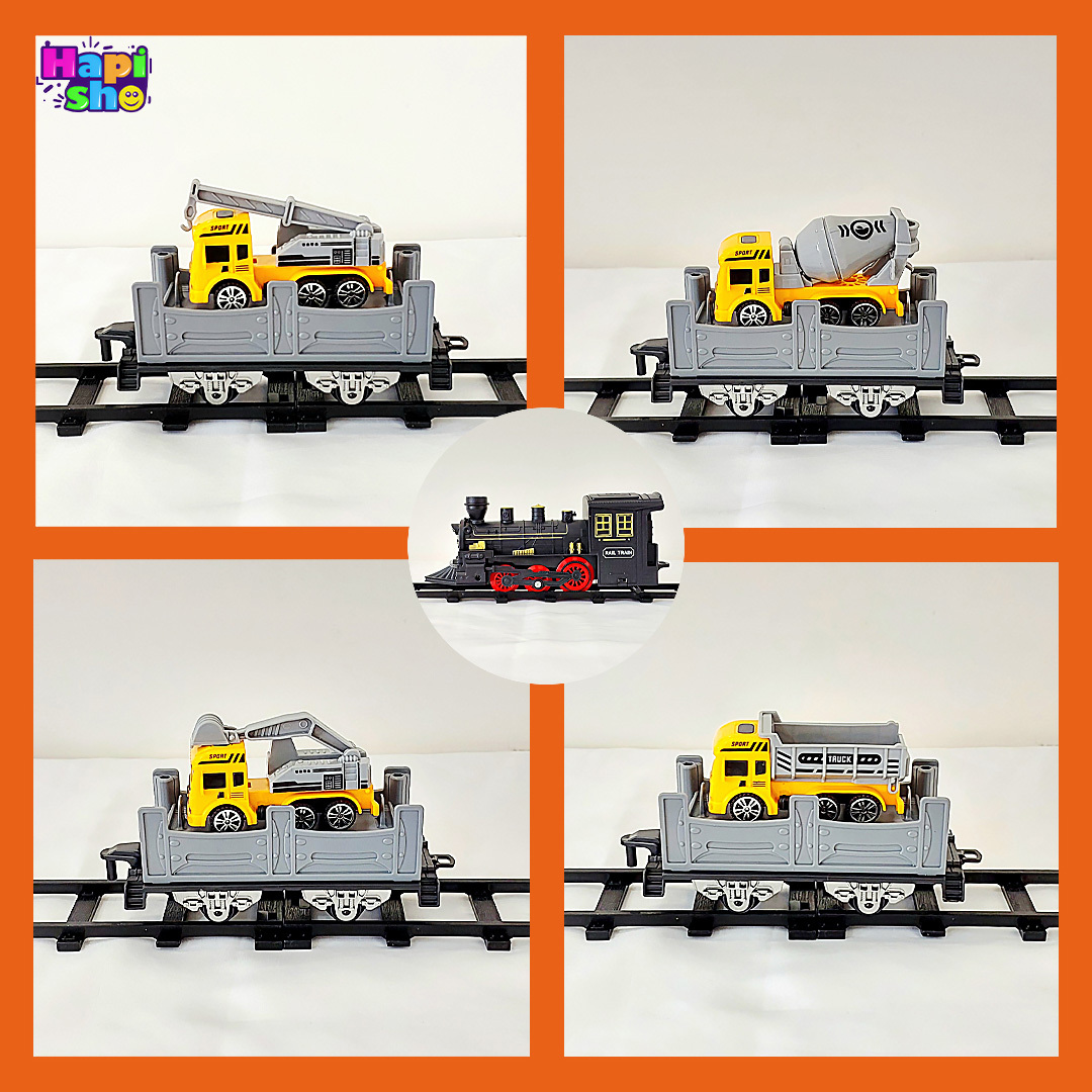  جزییان واگن با ماشین قطار اسباب بازی دودزا 5 کوپه بزرگ با ماشین و چراغ مدل CLASSIC TRAIN–اسباب بازی 