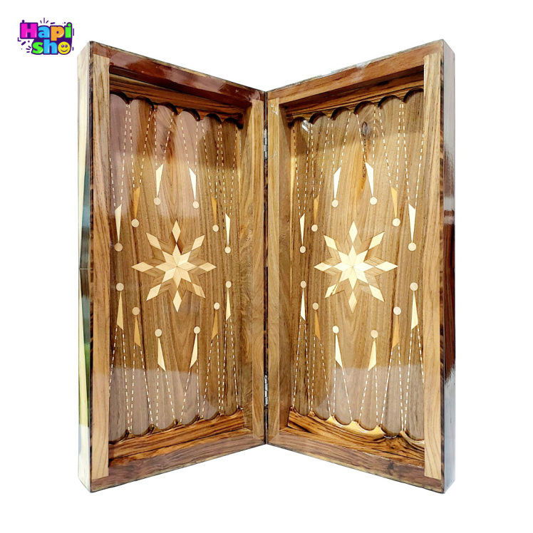 تخته نرد چوب گردو سنندج با معرق کاری ستاره طرح شمس 50 سانتی کد 384–تخته نرد