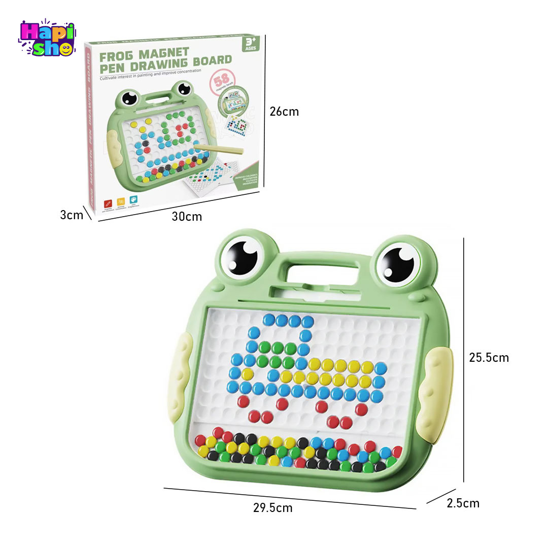 ابعاد و اندازه تخته نقاشی مغناطیسی کودک ۱۲۸ مهره مدل قورباغه PEN Magnet Drawing Board
