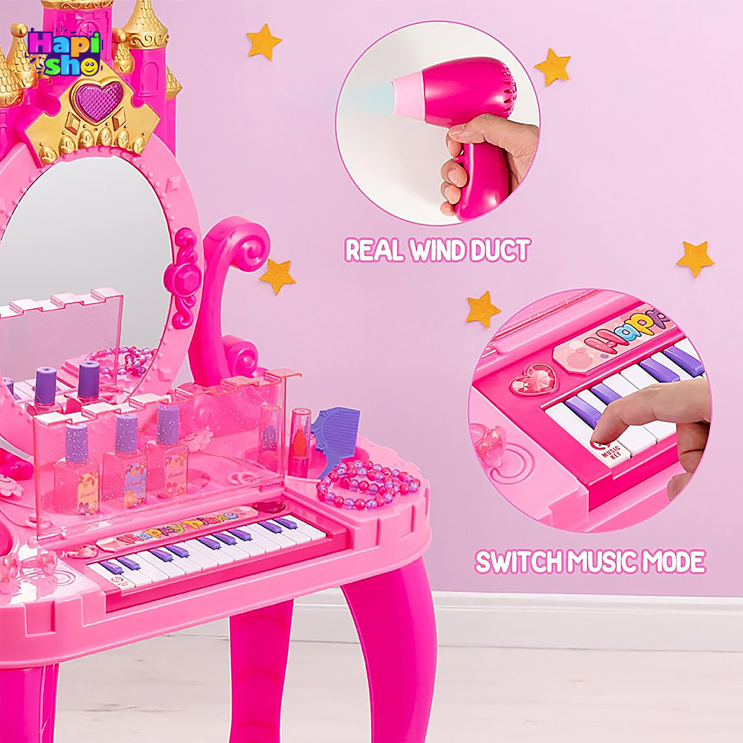  عملکرد پیانو و سشوار میز آرایش اسباب بازی بزرگ پیانو دار با وسایل و چراغ مدل Piano Vanity–اسباب بازی 