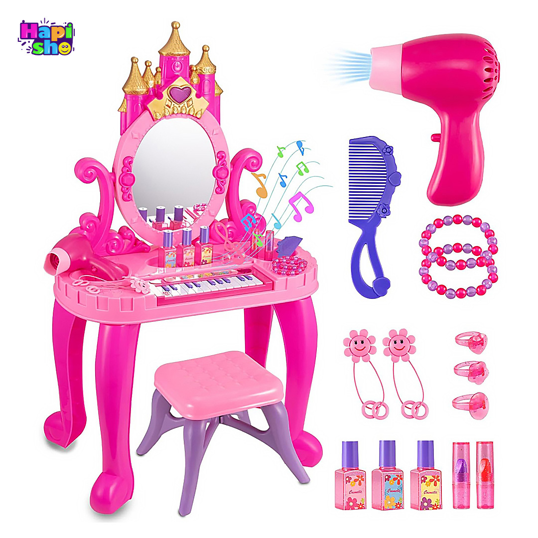  میز آرایش اسباب بازی بزرگ پیانو دار با وسایل و چراغ مدل Piano Vanity–اسباب بازی 