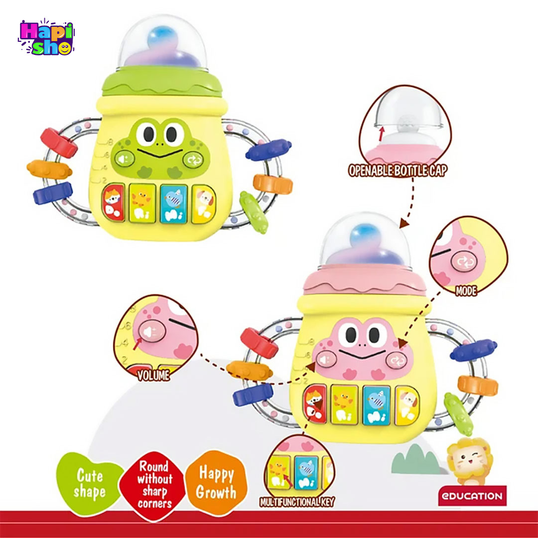  قیمت جغجغه و دندانگیر موزیکال مدل شیشه شیر با طرح قورباغه CARTOON BOTTLE 