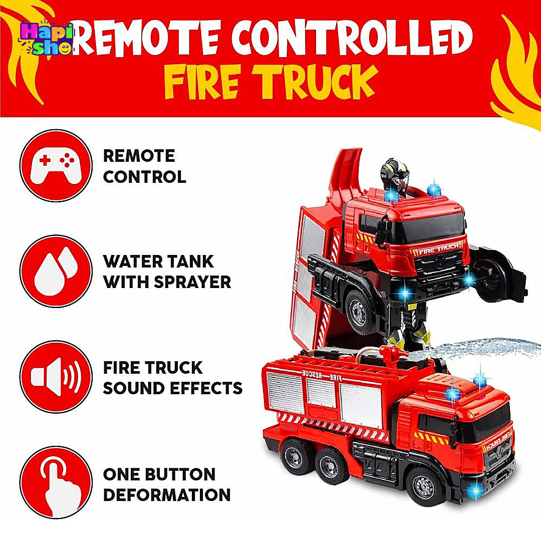 ویژگی ها و مشخصات ماشین کنترلی تبدیل شونده به ربات آتشنشانی با قابلیت پرتاب آب FIRE TRUCK–اسباب بازی 