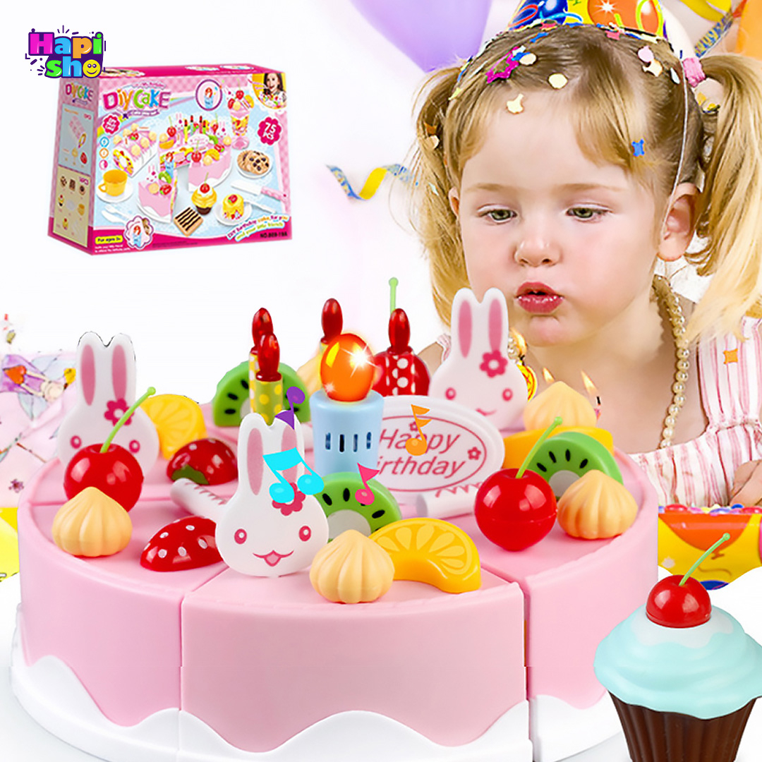 خرید اسباب بازی کیک تولد موزیکال چراغ دار 75 تکه مدل DIY Cake