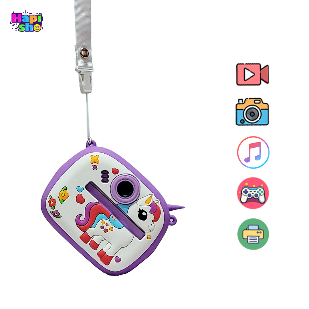  خرید دوربین عکاسی بچه گانه با چاپ فوری طرح یونیکورن DIGITAL MINI CAMERA 